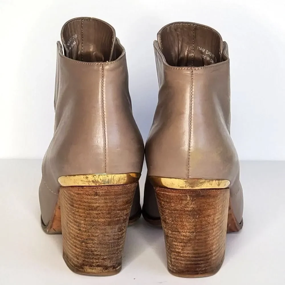 Cole Haan Hayden Leather Slip On Heeled Ankle Boots Taupe Tan Gold Size 7.5